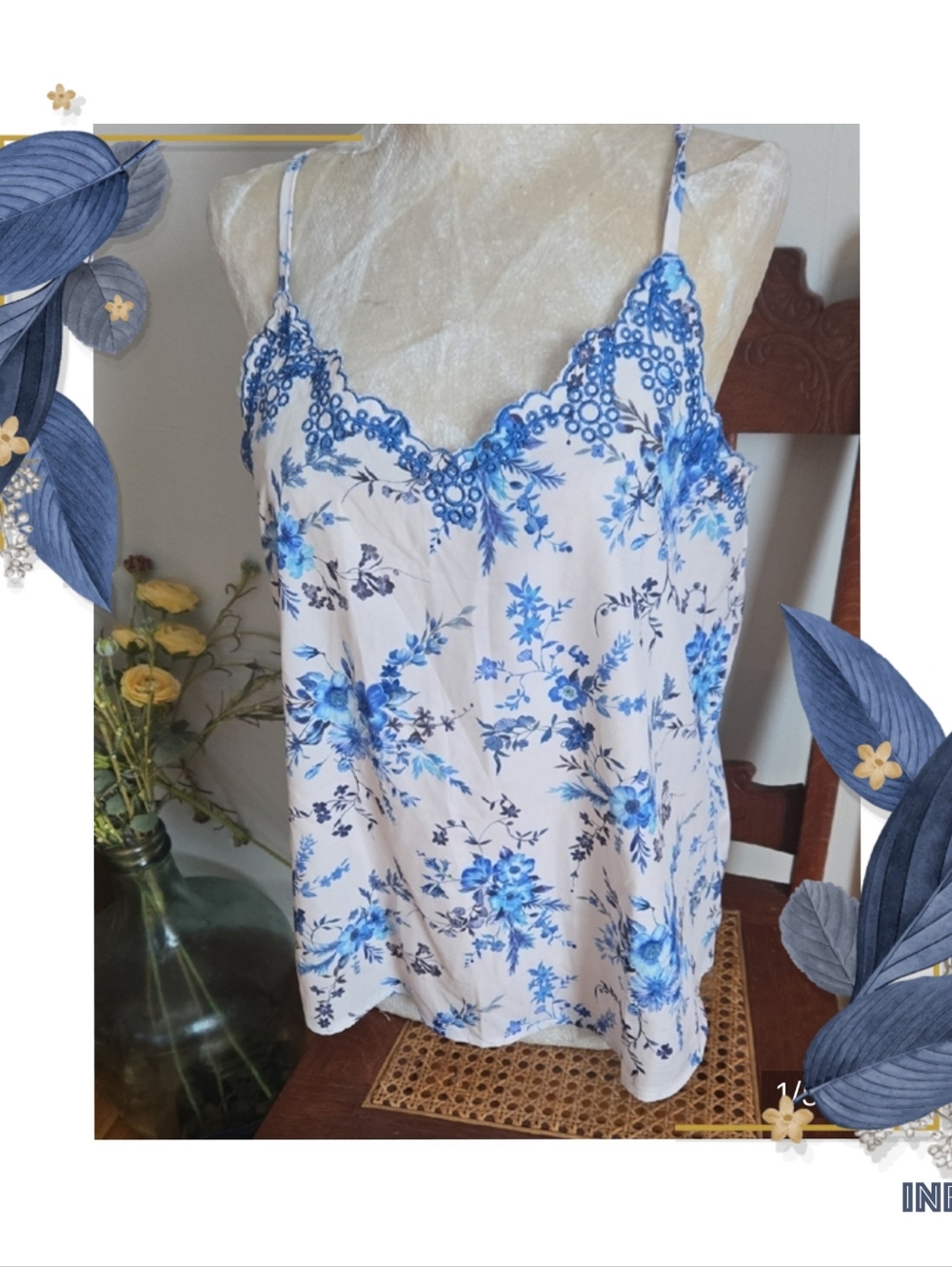 Blue Floral Silky  Camisole Size Medium